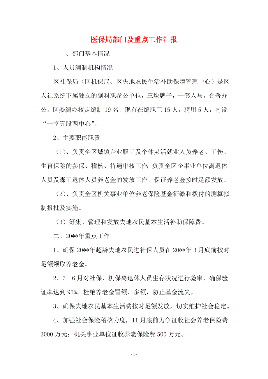 医保局部门及重点工作汇报