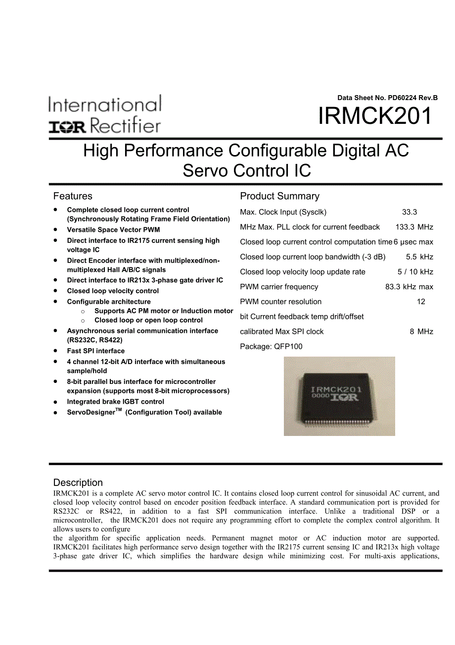 irmck201高性能数字运动控制芯片irmck201功能及其应用