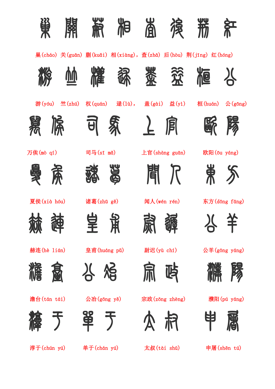 百家姓篆书简体对照表