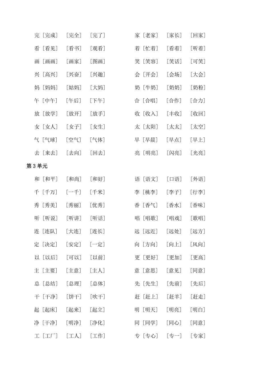 人教版語文一年級下冊全部生字組詞-金鋤頭文庫