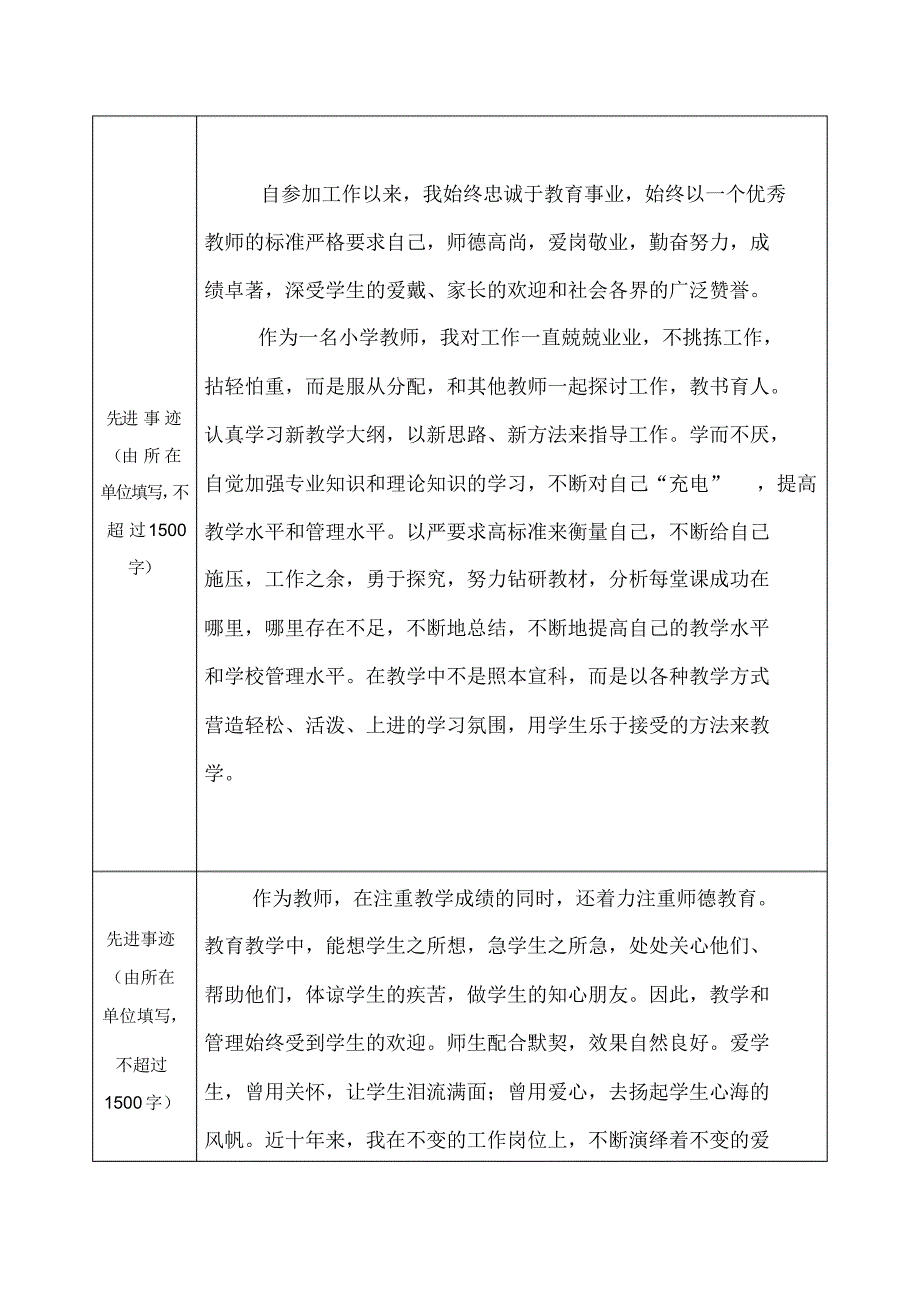 优秀教师优秀教育工作优秀班主任者审批表