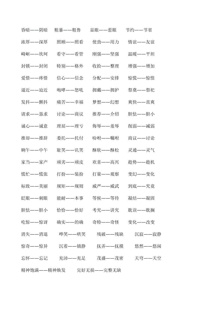 人教版小學五年級下冊近義詞反義詞填空及答案