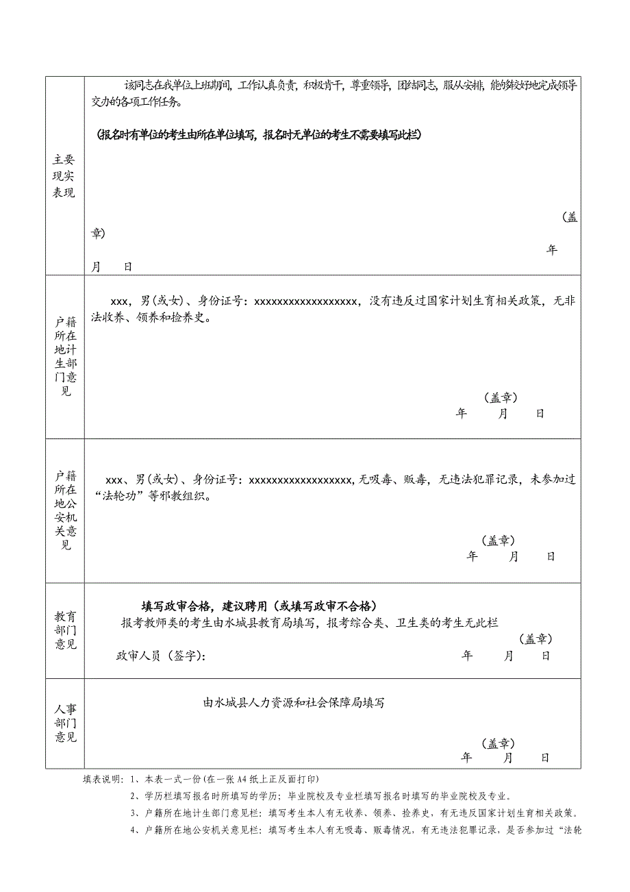 向社会公开招聘事业单位工作人员考察政审表(模板)