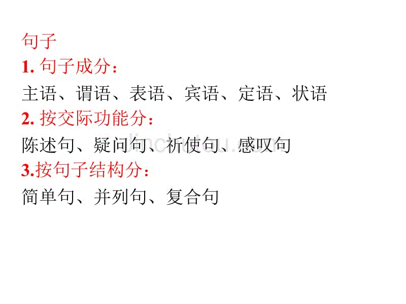 句子成分:主謂賓定狀補表