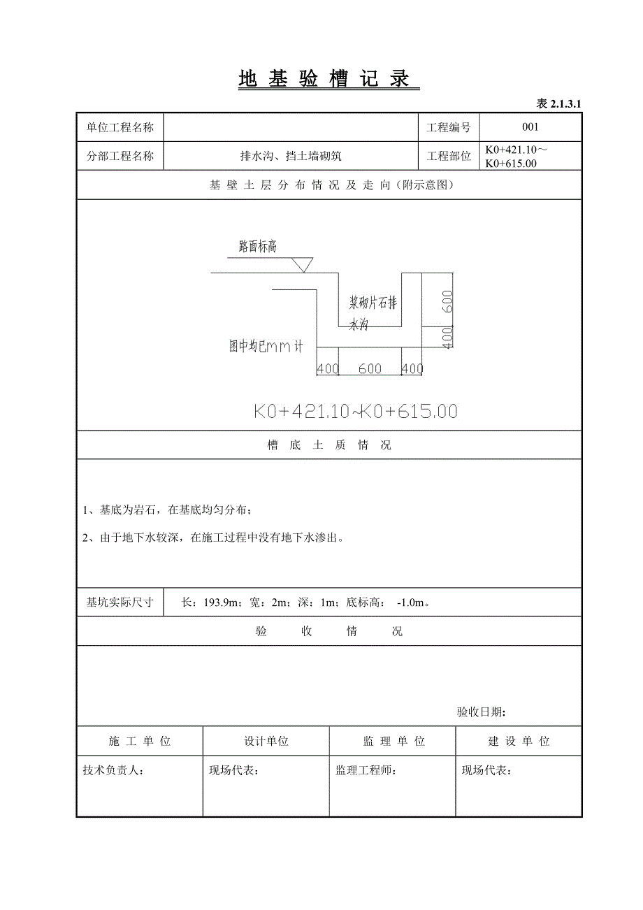 道路排水溝地基驗槽記錄